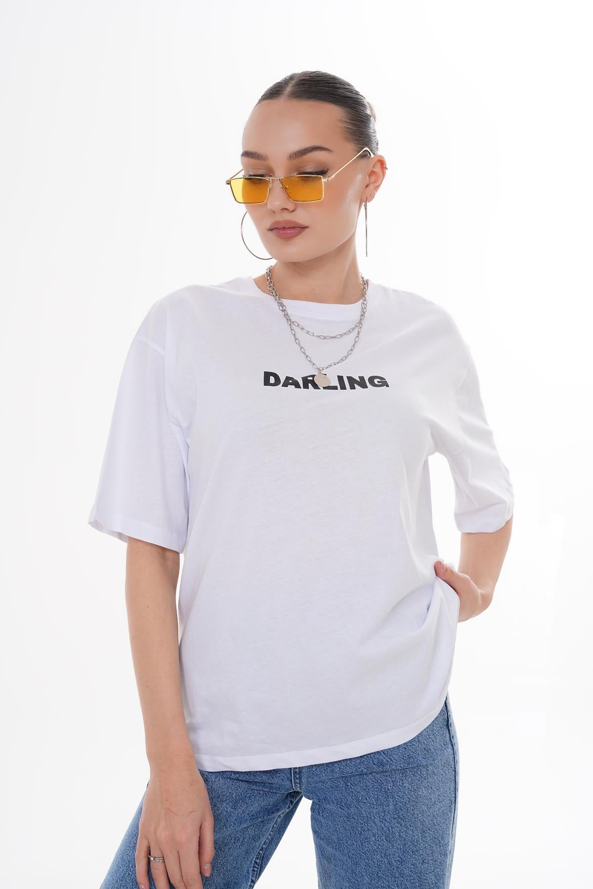 Kadın Sırt Baskı Detaylı Oversize Tişört 260378 -