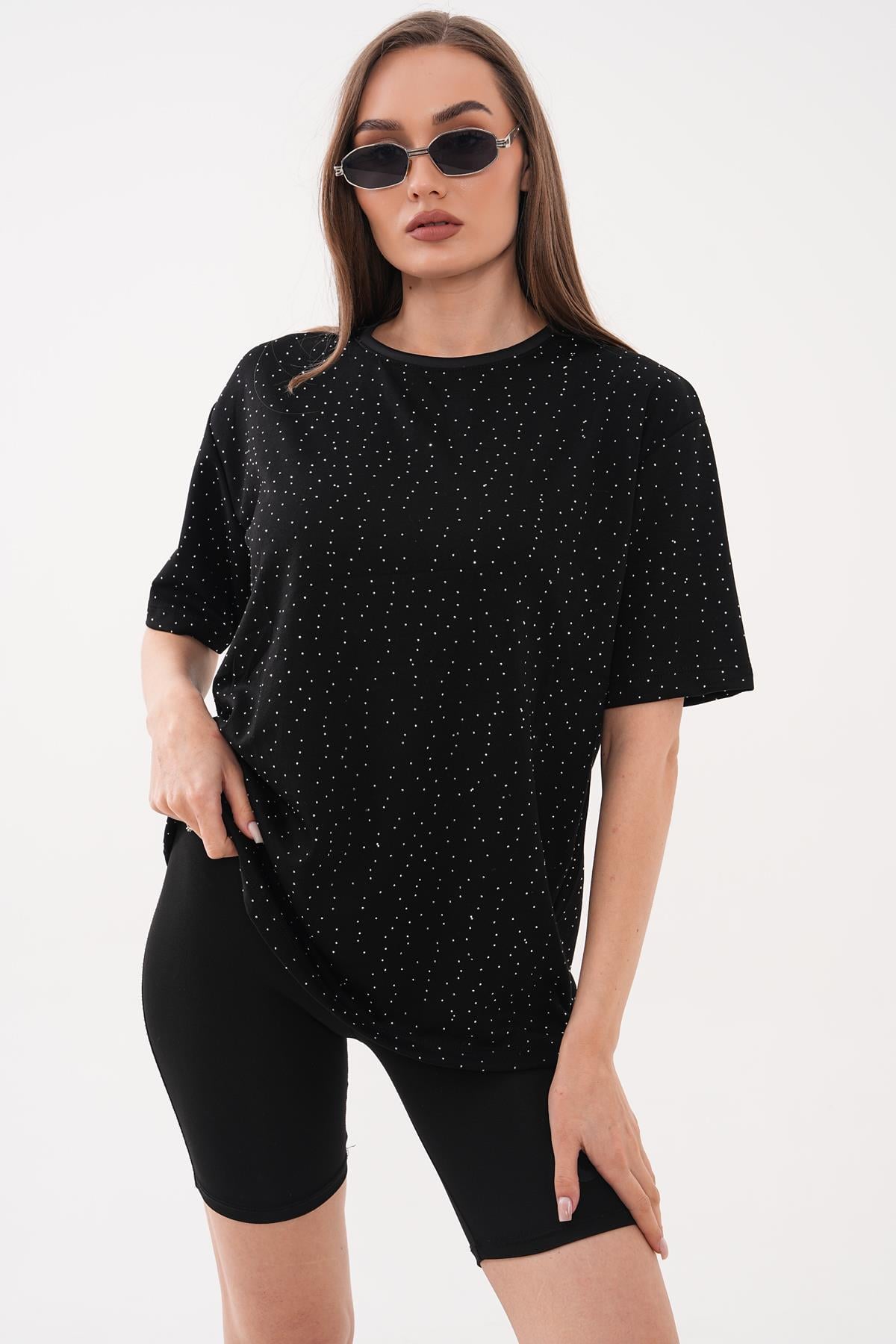 Kadın Taş Desenli Oversize Tişört 260583 -