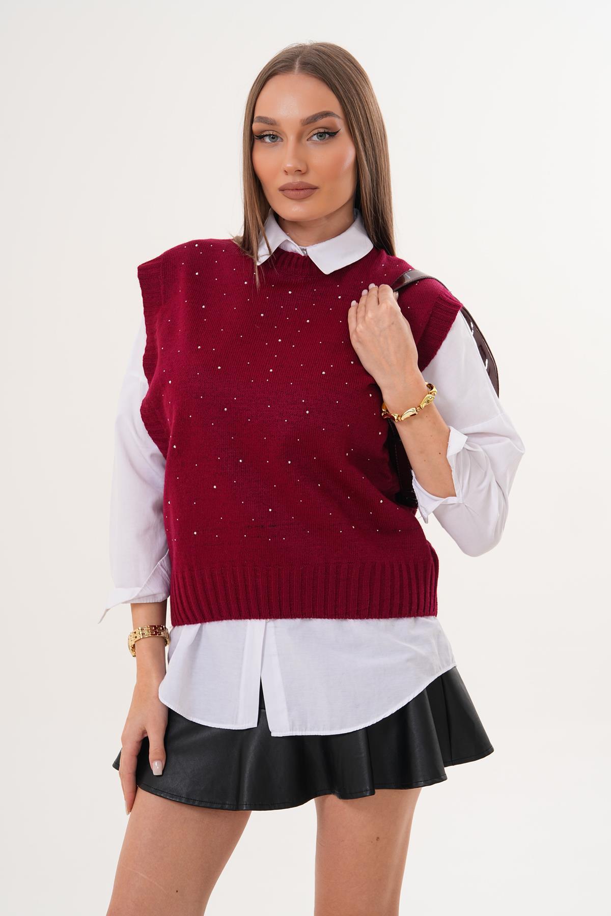 Kadın Taş İşleme Detaylı Triko Örme Süveter 255167 -