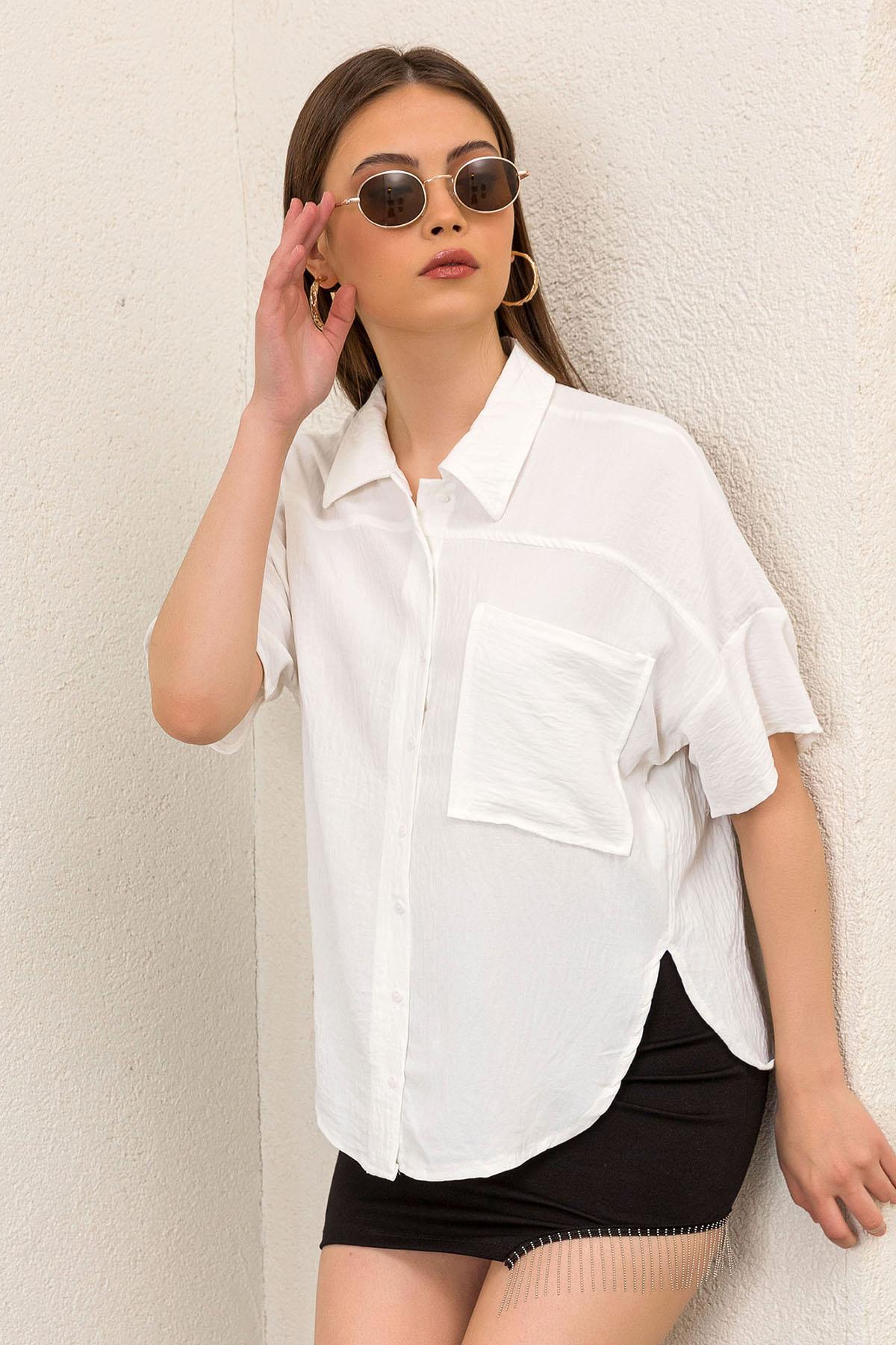 Kadın Tek Cepli Oversize Gömlek
