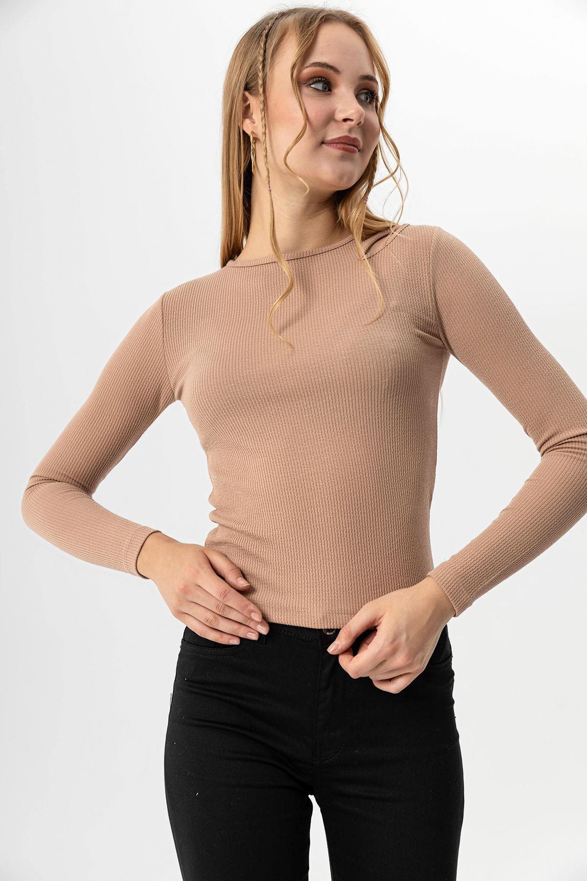 Kadın Tek Omuz Pencere Detaylı Bluz