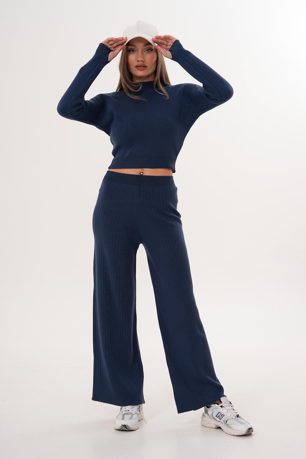 Kadın Triko Örme Pantolonlu Crop İkili Takım 255047 - 265002