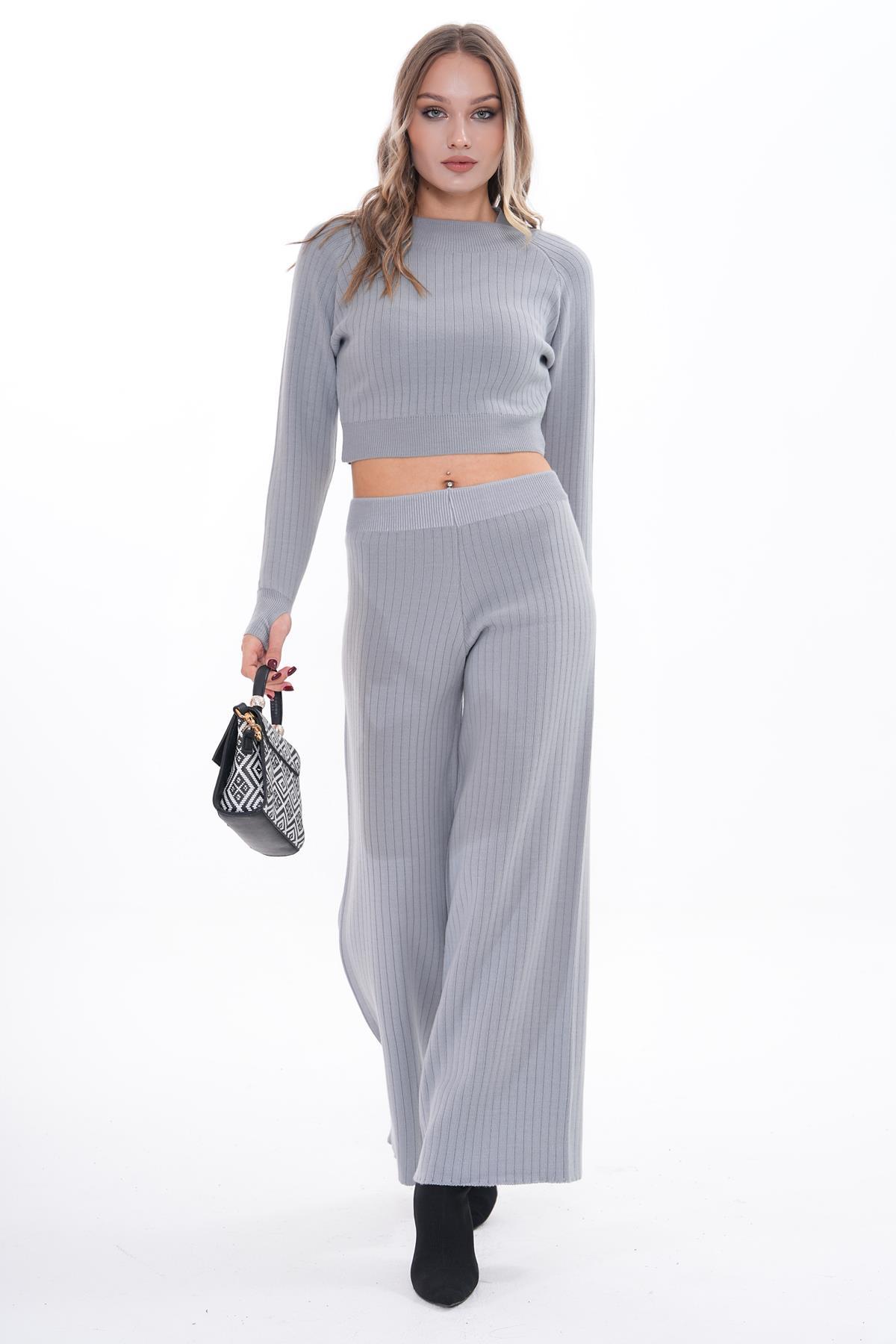 Kadın Triko Örme Pantolonlu Crop İkili Takım 255047 - 265002