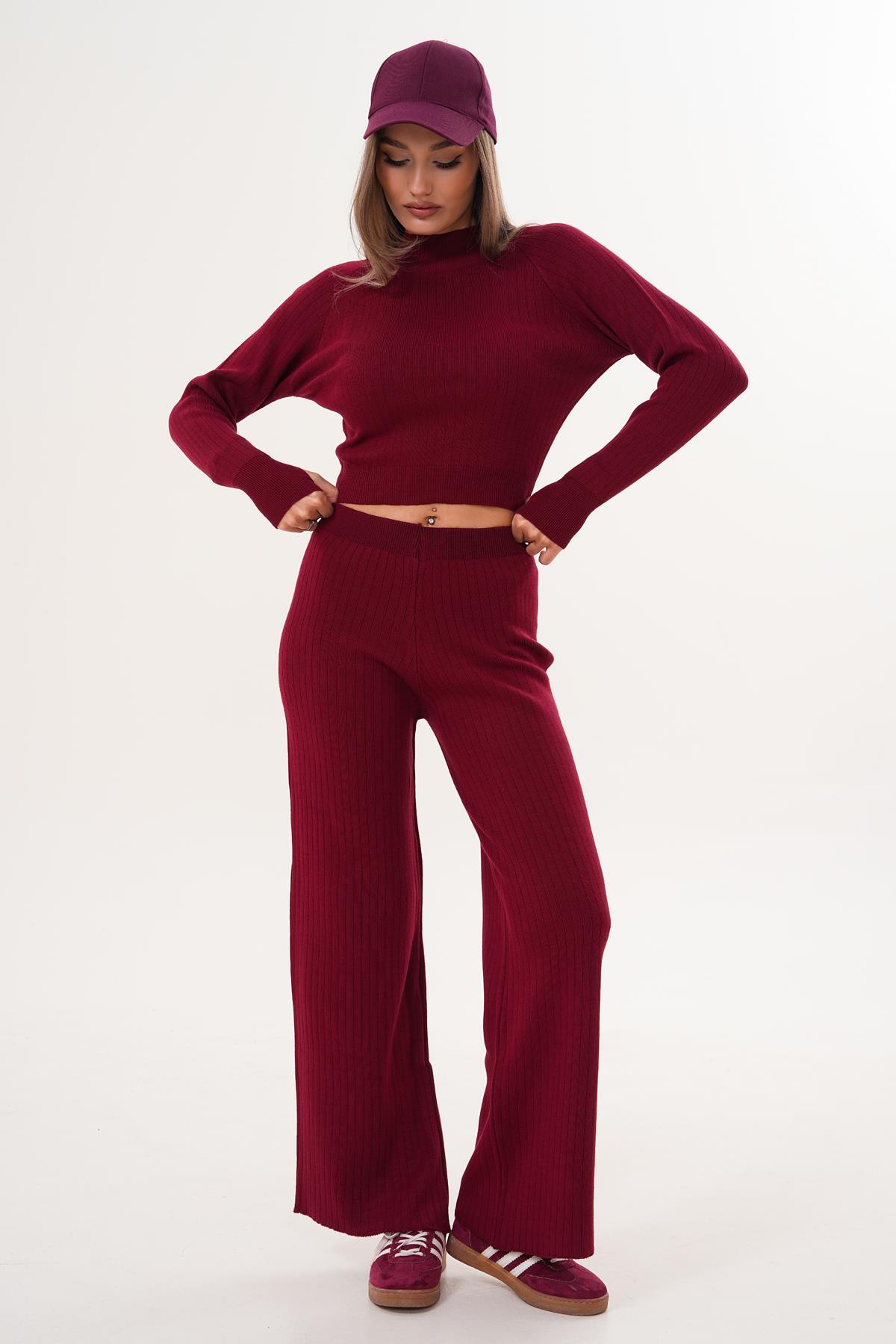 Kadın Triko Örme Pantolonlu Crop İkili Takım 255047 - 265002