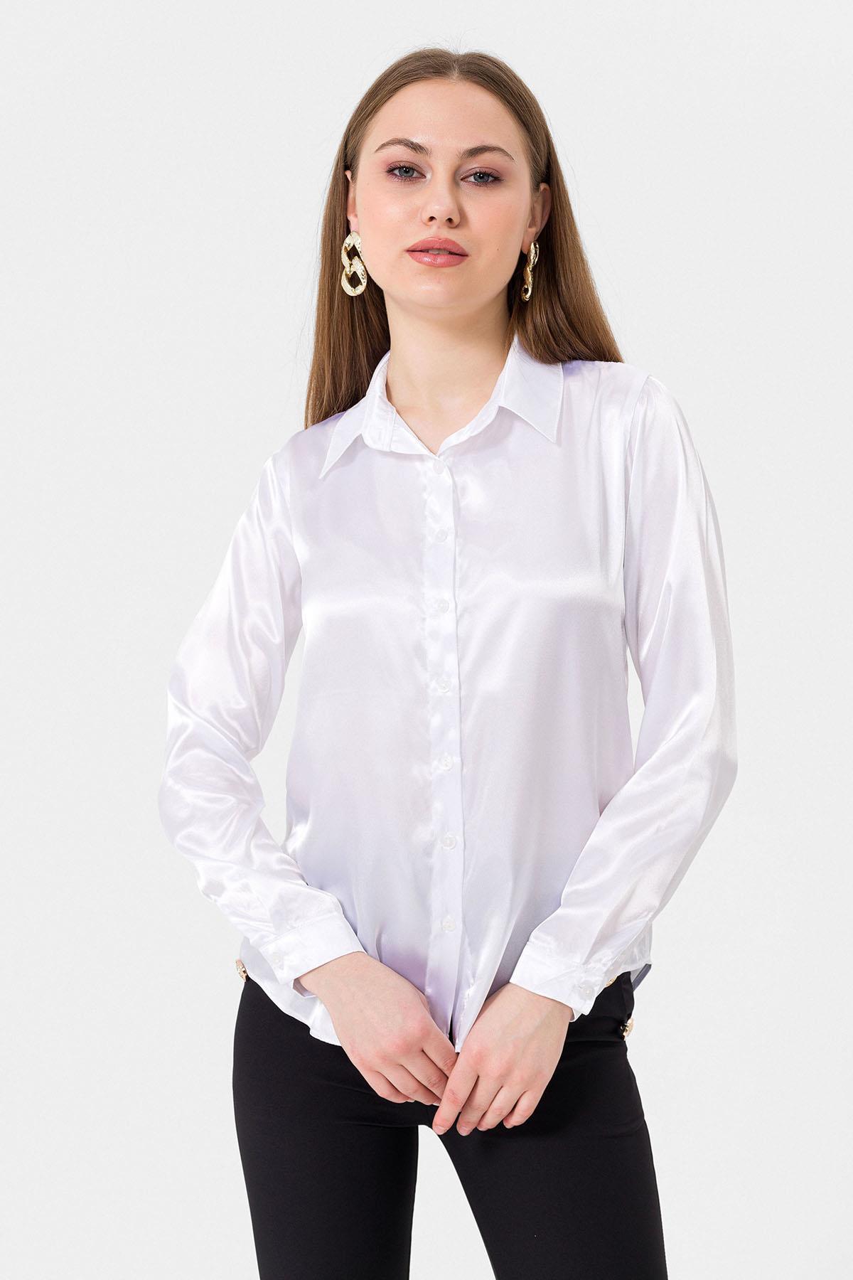 Kadın Uzun Kol Saten Gömlek 255123 -