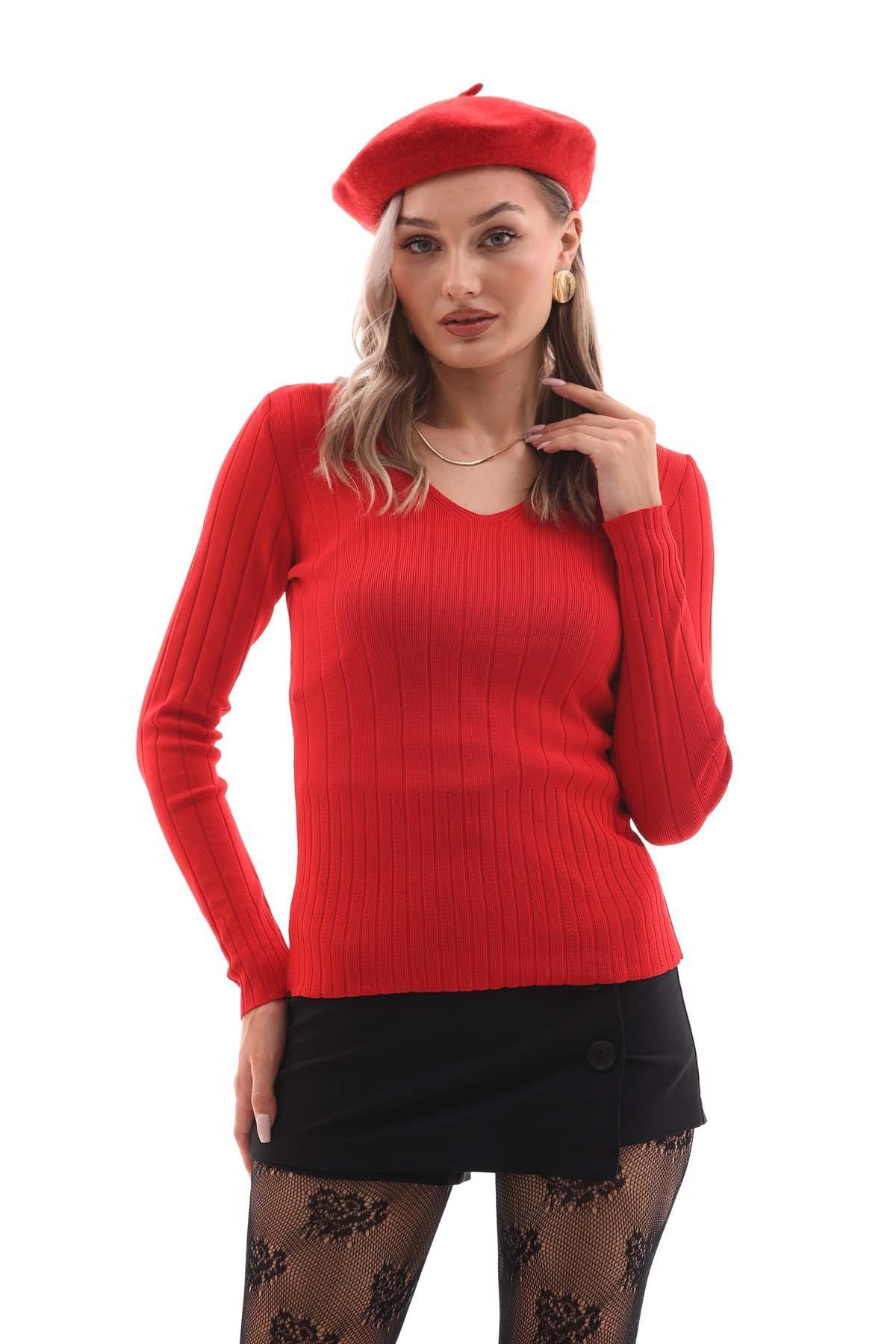 Kadın V Yaka Fitilli Kazak 255244 -