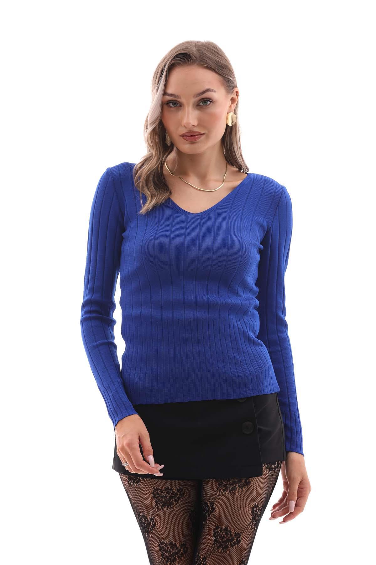 Kadın V Yaka Fitilli Kazak 255244 -