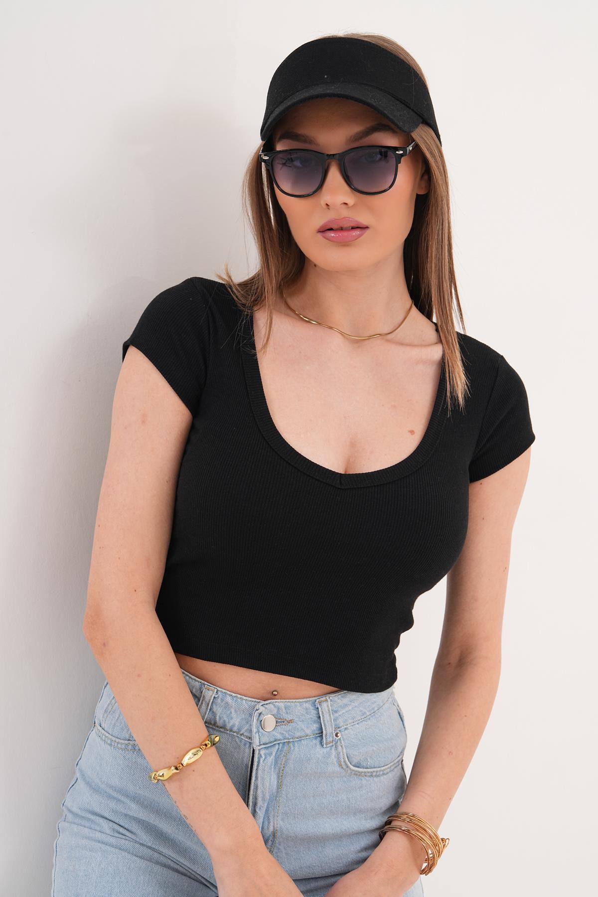 Kadın V Yaka Kaşkorse Crop - 260031