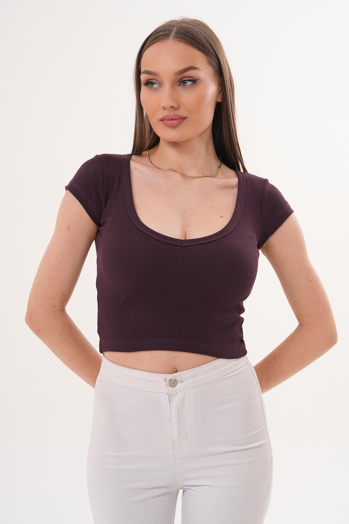 Kadın V Yaka Kaşkorse Crop - 260031