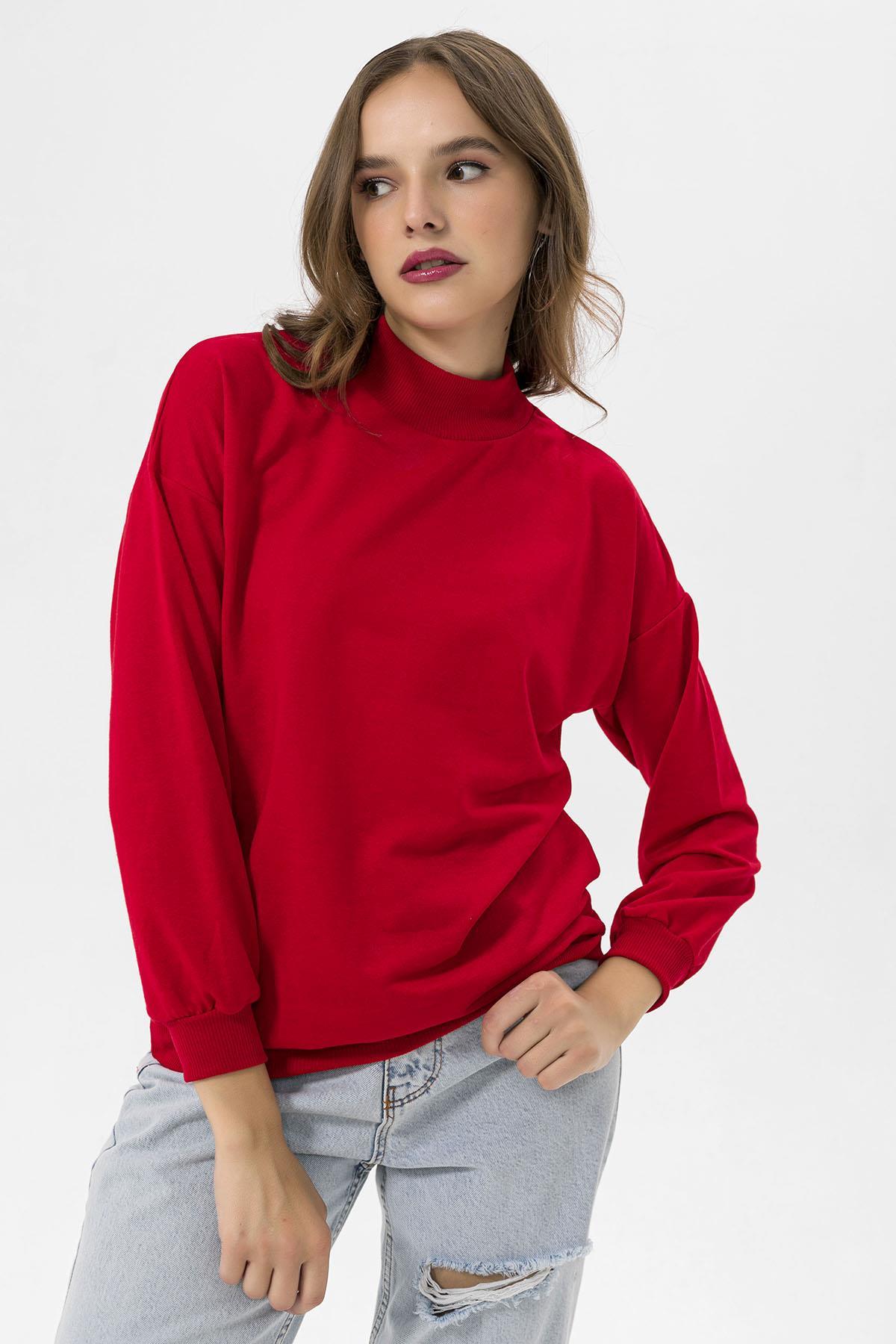 Kadın Yarım Balıkçı Detaylı Sweatshirt