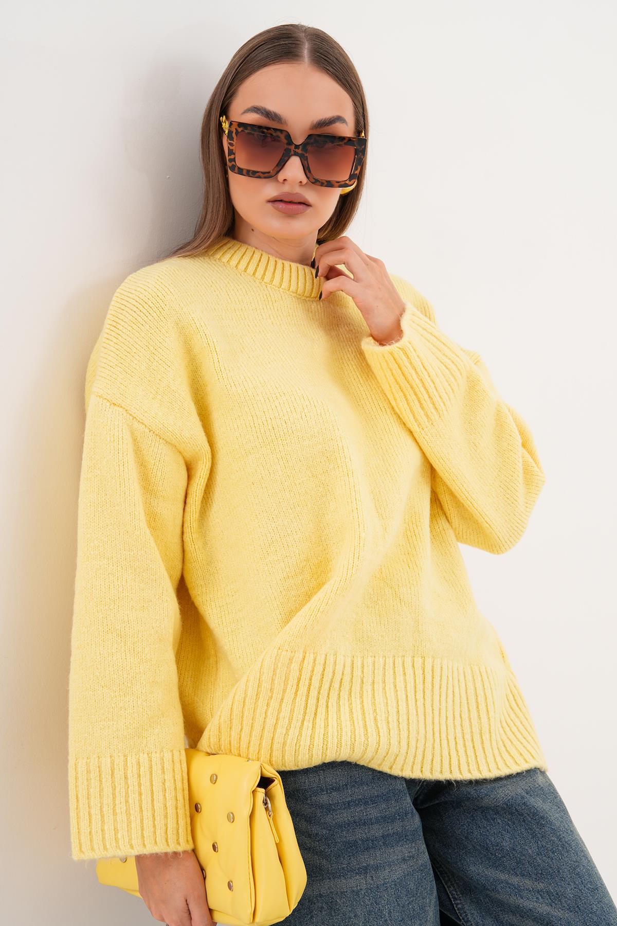 Kadın Yarım Balıkçı Triko Örme Oversize Kazak 255087 -
