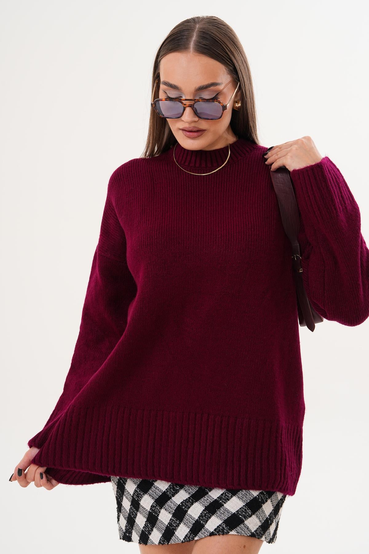 Kadın Yarım Balıkçı Triko Örme Oversize Kazak 255087 -
