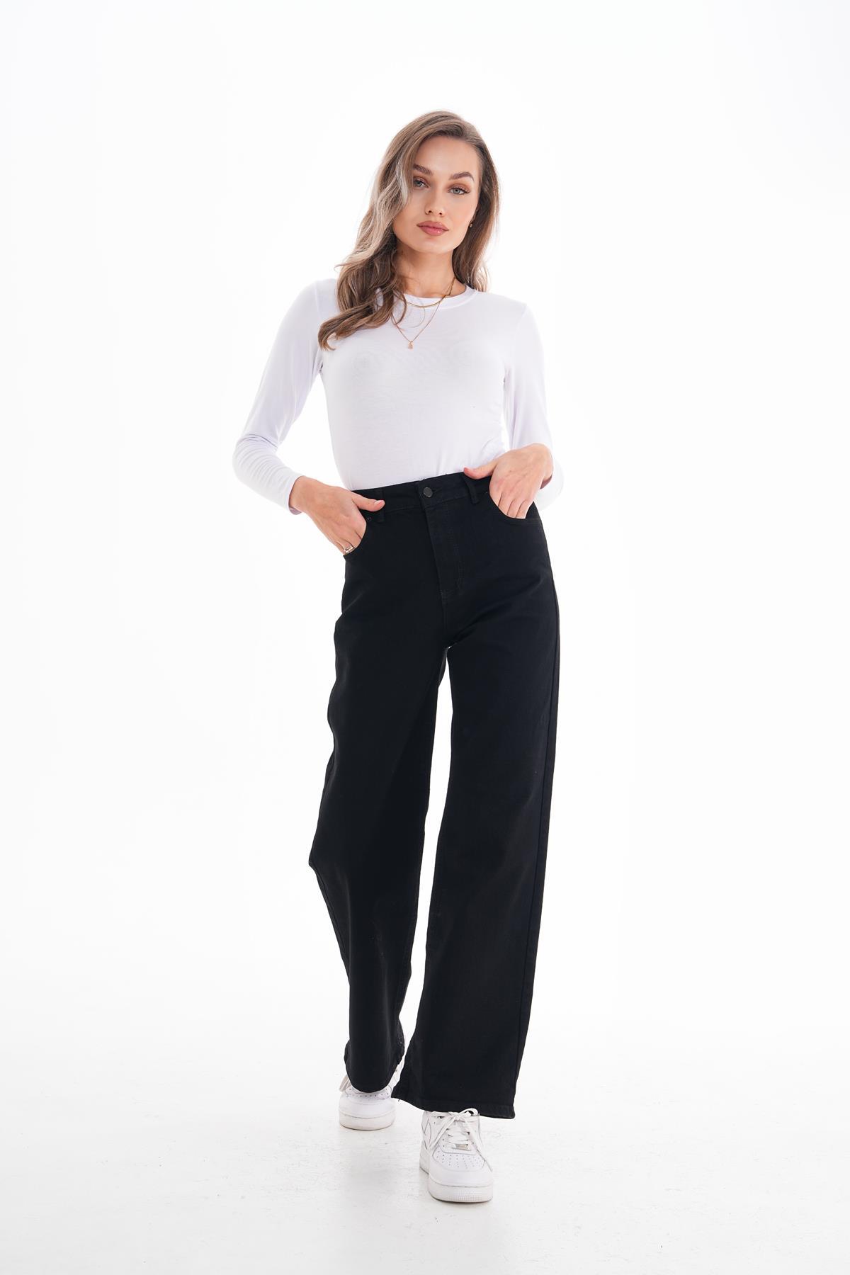 Kadın Yüksek Bel Geniş Paça Bol,salaş Palazzo Jeans 250410 -