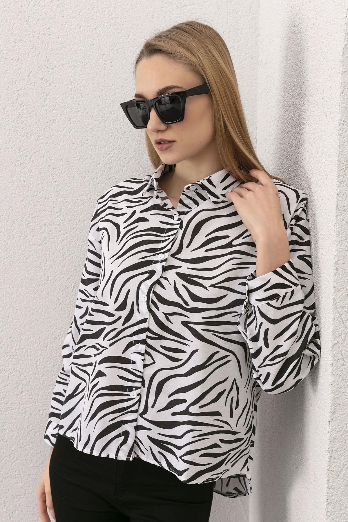 Kadın Zebra Desen Detaylı Gömlek