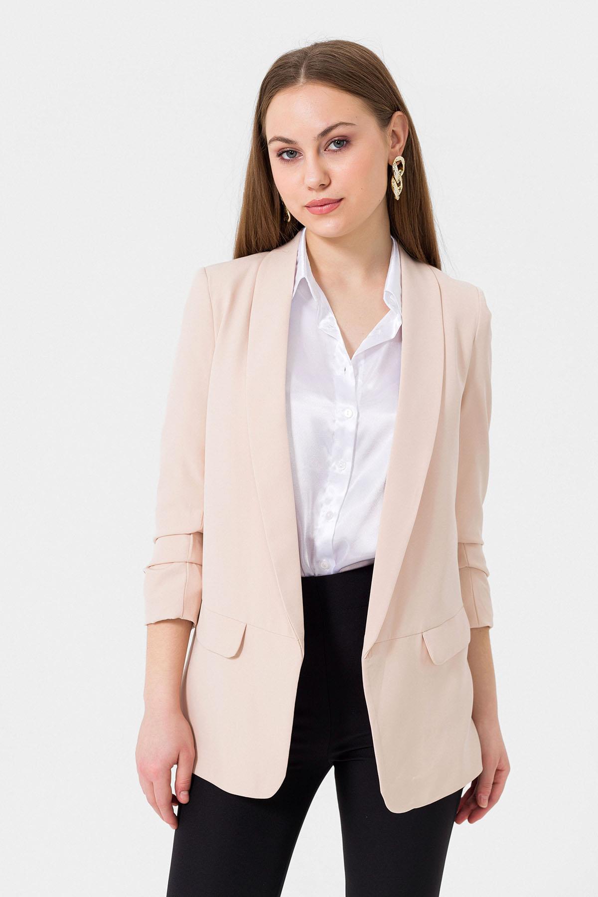 Kolu Büzgülü Cep Görünümlü Önü Açık Blazer Ceket 245095 -