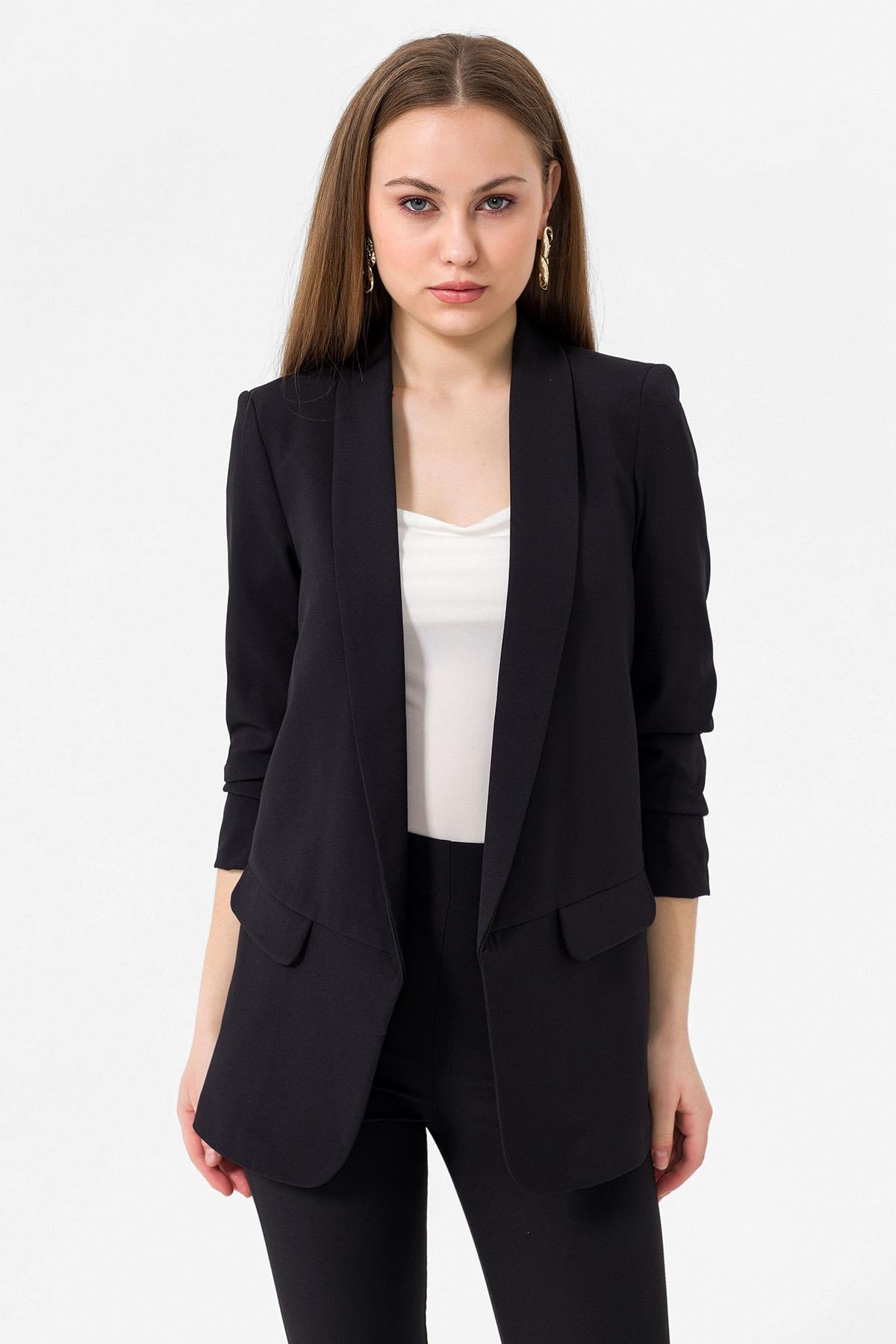Kolu Büzgülü Sahte Cepli Önü Açık Blazer Ceket 235147 -
