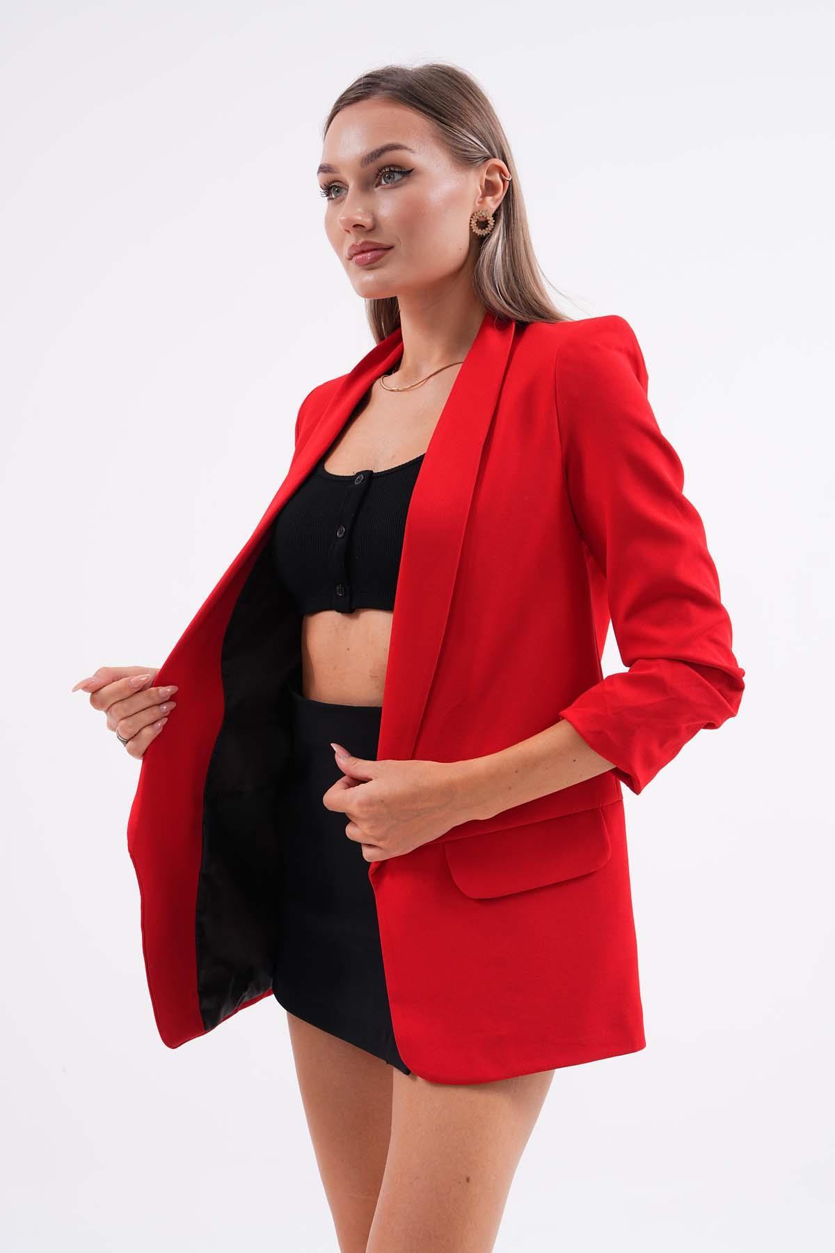 Kolu Büzgülü Cep Görünümlü Önü Açık Blazer Ceket 245095 -