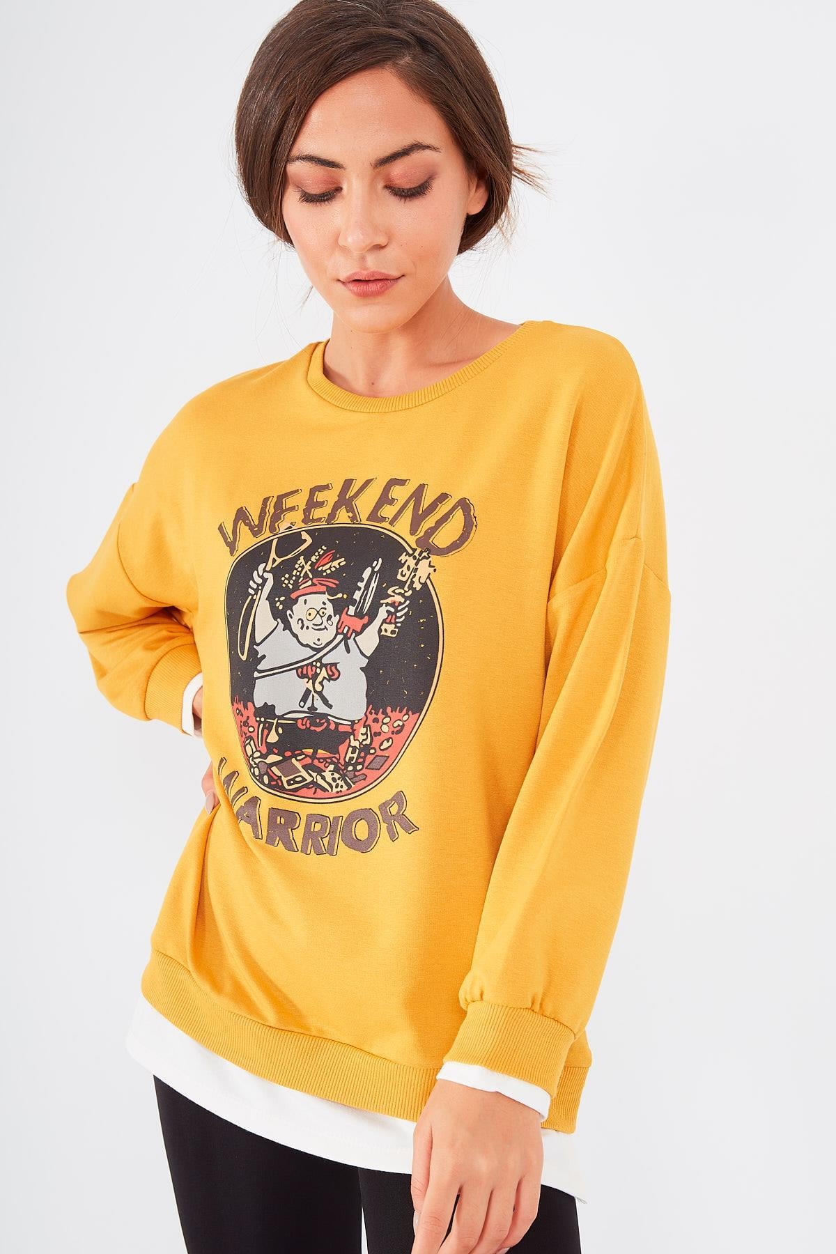 Weekend Warrior Baskılı Bisiklet Yaka Sweatshirt
