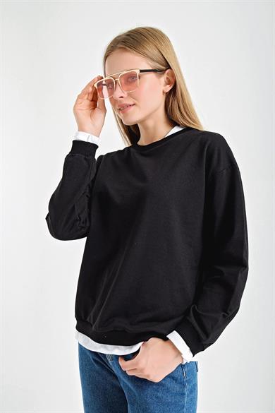 Çift Görünümlü Bisiklet Yaka Sweatshirt