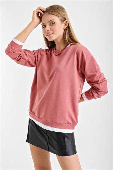 Çift Görünümlü Bisiklet Yaka Sweatshirt