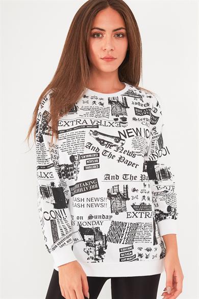 Grafik Desen Bisiklet Yaka Sweatshirt
