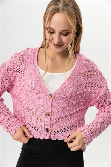 Kadın Ajurlu Crop Triko Hırka 245060 -