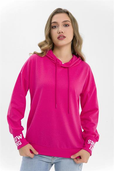 Kadın Arkası Kolu Baskı Detaylı Kapüşonlu Oversize Sweatshirt