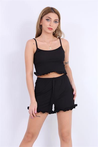 Kadın Askılı Fırfırlı Pijama Takımı