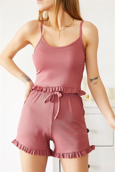 Kadın Askılı Fırfırlı Pijama Takımı