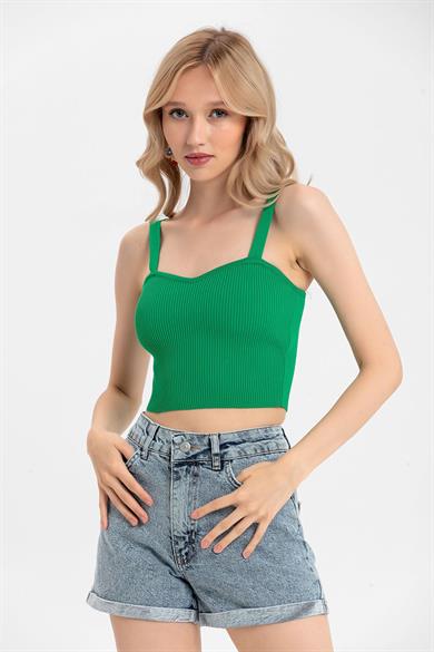 Kadın Askılı Fitilli İnce Örme Triko Bluz