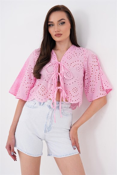 Kadın Bağcık Detaylı Brodeli Bluz - 260461