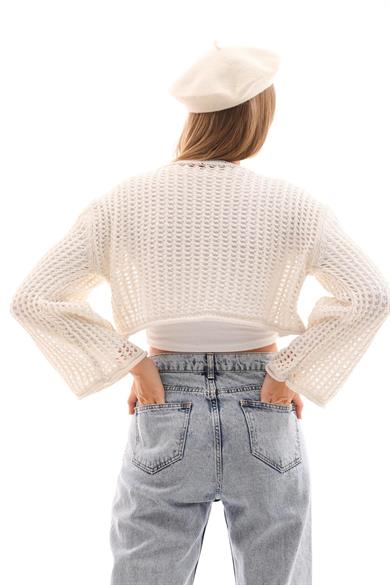 Kadın Bağcık Detaylı Triko Örme File Hırka 260488 -