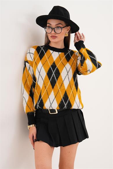 Kadın Baklava Desenli Triko Örme Kazak 255141 -