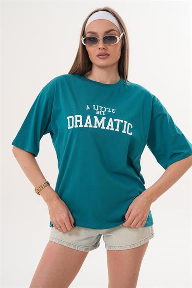 Kadın Baskı Detaylı Bisiklet Yaka Oversize Tişört 260463 -