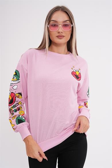 Kadın Baskı Detaylı Bisiklet Yaka Oversize Sweatshirt 255312 -