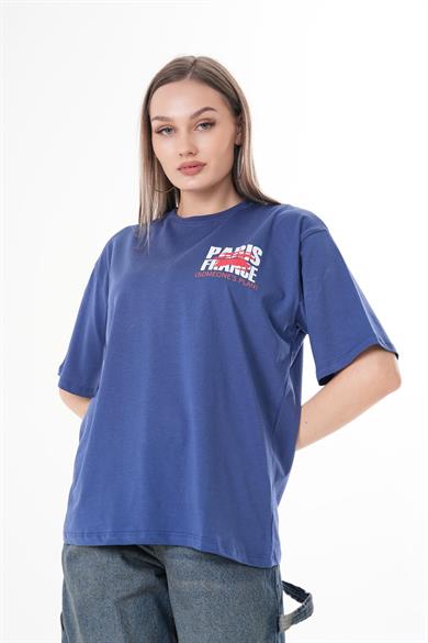 Kadın Baskı Detaylı Bisiklet Yaka Oversize Tişört 260388 -