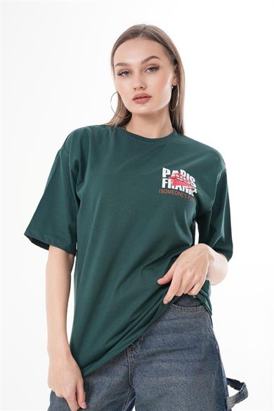 Kadın Baskı Detaylı Bisiklet Yaka Oversize Tişört 260388 -