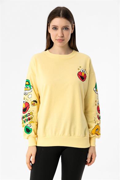 Kadın Baskı Detaylı Bisiklet Yaka Oversize Sweatshirt 255312 -