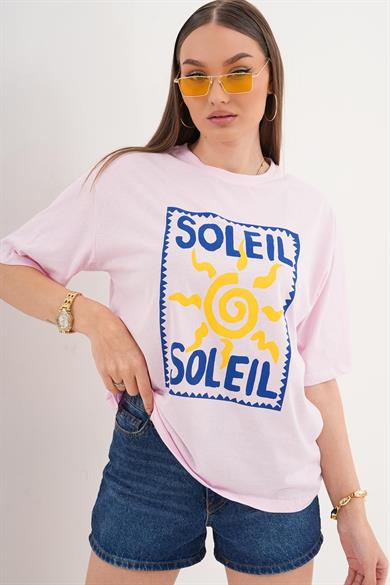 Kadın Baskı Detaylı Bisiklet Yaka Oversize Tişört 260155 -