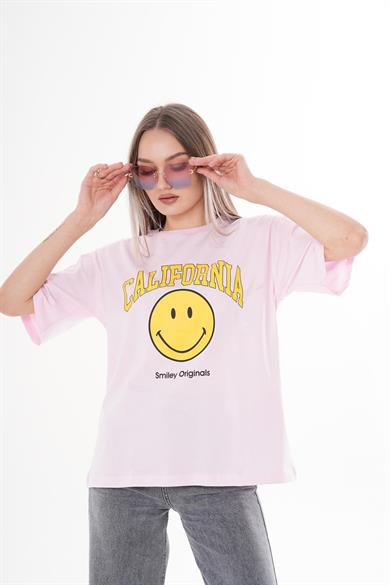 Kadın Baskı Detaylı Bisiklet Yaka Oversize Tişört 250112 -