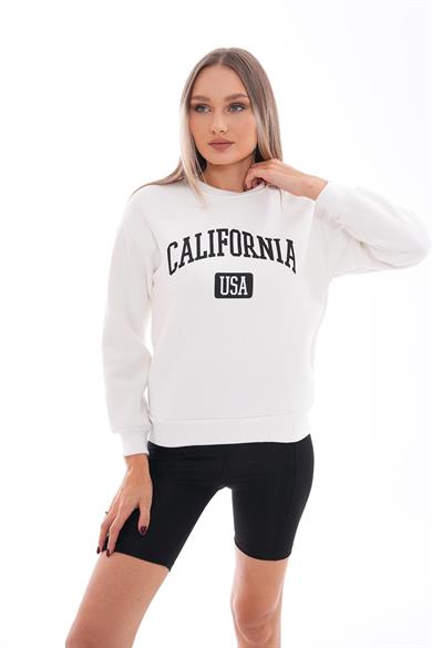 Kadın Baskı Detaylı Bisiklet Yaka Üç İplik Sweatshirt 245219 -