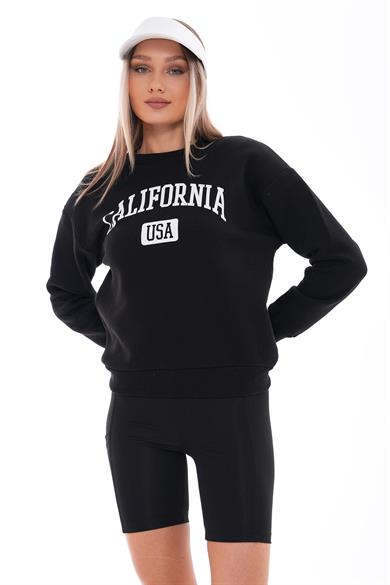 Kadın Baskı Detaylı Bisiklet Yaka Üç İplik Sweatshirt 245219 -
