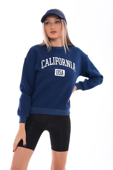 Kadın Baskı Detaylı Bisiklet Yaka Üç İplik Sweatshirt 245219 -