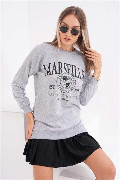 Kadın Baskı Detaylı İki İplik Yırtmaç Detaylı Sweatshirt 255034 -