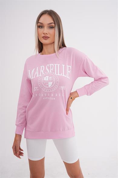 Kadın Baskı Detaylı İki İplik Yırtmaç Detaylı Sweatshirt 255034 -