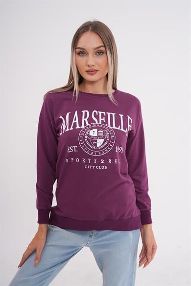 Kadın Baskı Detaylı İki İplik Yırtmaç Detaylı Sweatshirt 255034 -