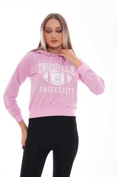 Kadın Baskı Detaylı Kapüşonlu Sweatshirt 255035 -