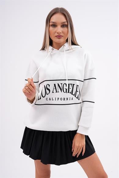 Kadın Baskı Detaylı Kapüşonlu Üç İplik Sweatshirt 255030 -