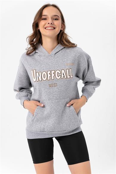 Kadın Baskı Detaylı Kapüşonlu Üç İplik Oversize Sweatshirt 235007 -