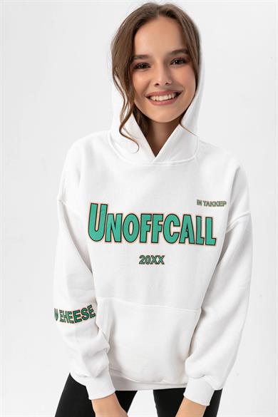 Kadın Baskı Detaylı Kapüşonlu Üç İplik Oversize Sweatshirt 235007 -